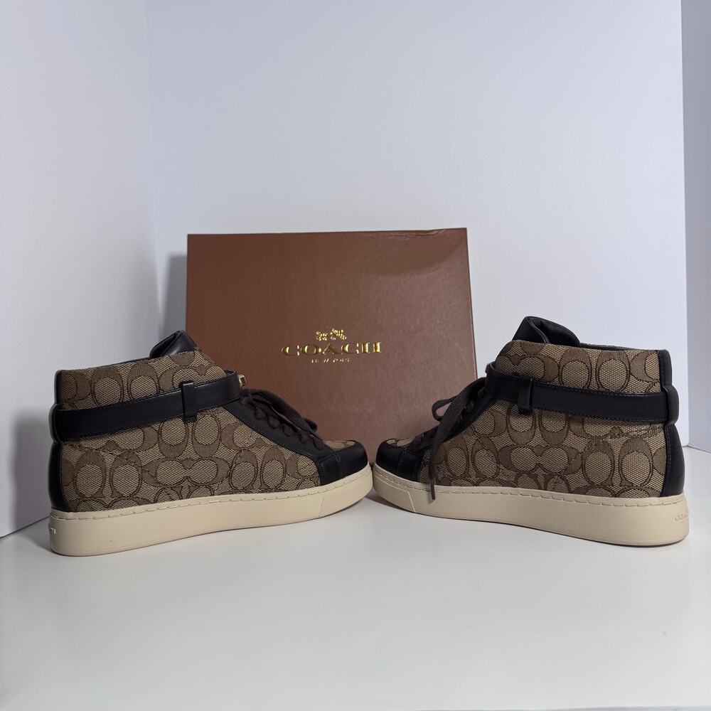 Coach Ray Outline Signature High Top Sneakers Khaki Chestnut 6.5 New Defect - Picture 11 of 14